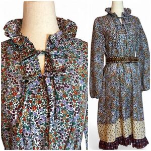 Vintage 70s Ditsy Floral Calico Ruffle Prairie Dress